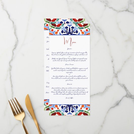 青いメキシコのカラフルタラベラのタイルメニューテンプレート メニュー (正面/裏面インサイチュ)