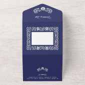 青いメキシコのタラベラ　両親の名前入り オールインワン招待状 (外側)