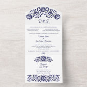 青いメキシコのタラベラ　両親の名前入り オールインワン招待状 (内側)