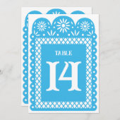 青いメキシコ紙の細かく刻んだテーブル番号 案内状 (正面/裏面)
