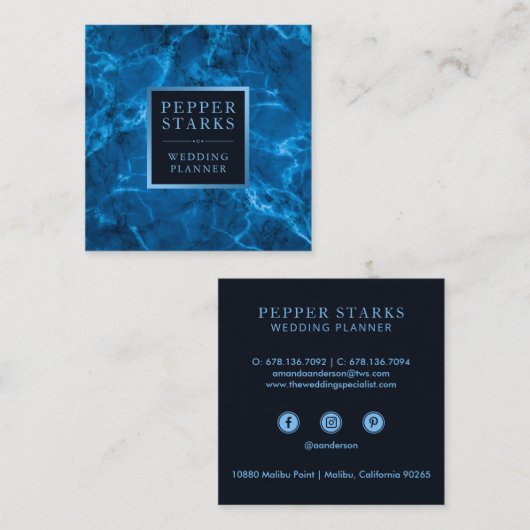 青いメタリックフレームと大理石|名刺 スクエア名刺 (正面/裏面)