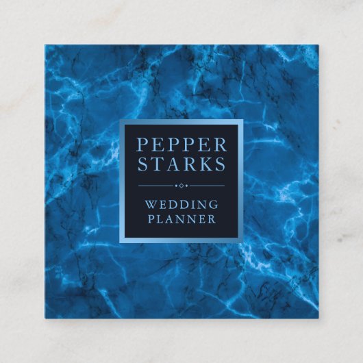 青いメタリックフレームと大理石|名刺 スクエア名刺 (正面)