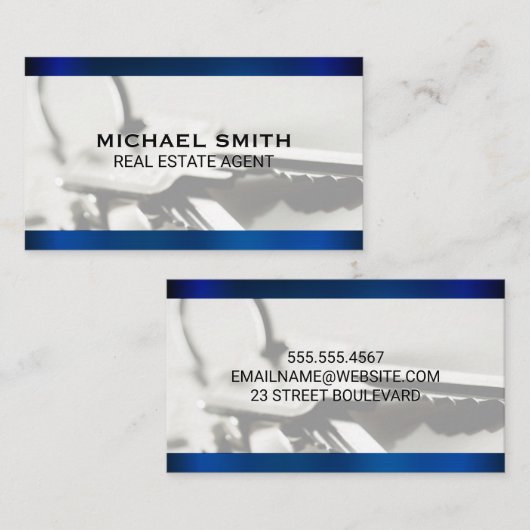 青いメタリック鍵の背景 名刺 (正面/裏面)