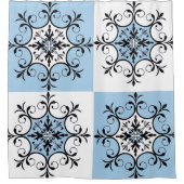 青いメダリオン シャワーカーテン (正面)