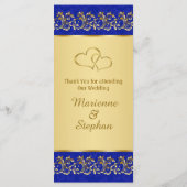 青いメニューカードの黄金色の葉の渦巻き メニュー (裏面)