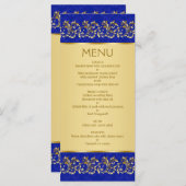 青いメニューカードの黄金色の葉の渦巻き メニュー (正面/裏面)