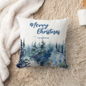 青いメリーモダンクリスマスの木の森のトナカイ クッション (ブランケット)