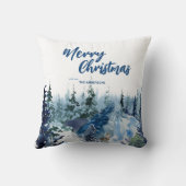 青いメリーモダンクリスマスの木の森のトナカイ クッション (裏面)