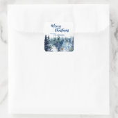 青いメリーモダンクリスマスの木の森のトナカイ スクエアシール (バッグ)