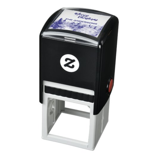 青いメリーモダンクリスマスの木の森のトナカイ セルフインキングスタンプ (商品)