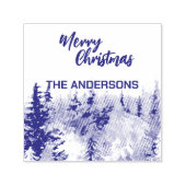 青いメリーモダンクリスマスの木の森のトナカイ セルフインキングスタンプ (デザイン)