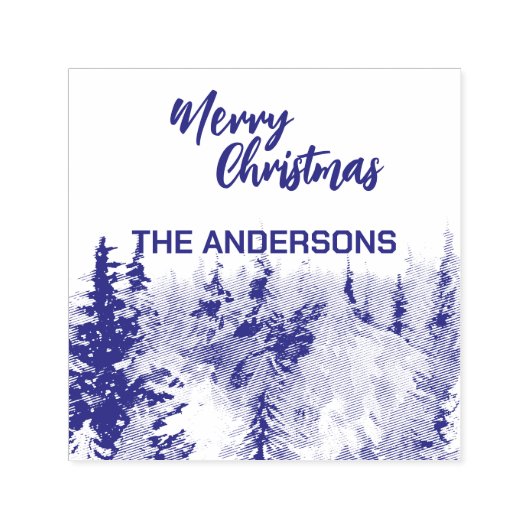 青いメリーモダンクリスマスの木の森のトナカイ セルフインキングスタンプ (デザイン)