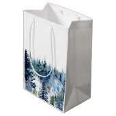 青いメリーモダンクリスマスの木の森のトナカイ ミディアムペーパーバッグ (裏面アングル)