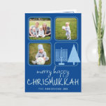青いメリー異教間かわいい手書き写真3 シーズンカード<br><div class="desc">カスタムHappy Christukkahメリーの休日のグリーティングカードあなたの写真は、休日の間に休日の応援を広げるかわいい方法である。このデザインは信仰の間の家族を念頭にユニーク置いて作成さカジュアルれ、豊かな青い背景に青い手書きのおもしろい（ユダヤ教）メノラーフォント淡い色のと王室の、あなたの写真の3つお気に入りのと、パステルブルーのHanukkahとクリスマスツリーを含む。シックな丸い角と薄い中青で囲まれた魔法のように表示される場所にあなたの写真を追加し縁どます。写真のグリーティングカードの中には、右側にパーソナライズされたChristukkahグリーティングのスペースがあり、お友達や家族のための休日の手紙のスタイルの更新を追加したい離れともし、追加の文字のテンプレートがある。深いブルーにライトブルーのグリーティングカードを折り畳み、今年は少し余分なおもしろいと喜びを広げるタイプのクリスムカのこれらの1つをパーソナライズ。</div>