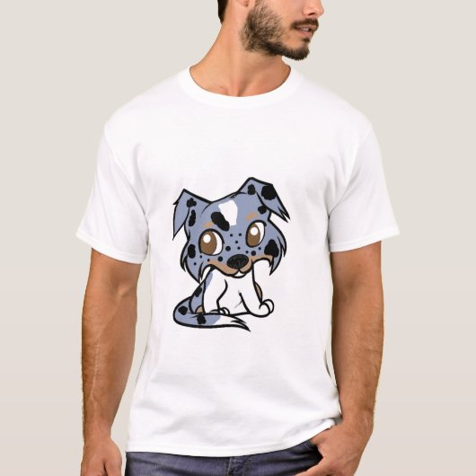 青いメルレホワイトとタンの漫画 Tシャツ (正面)