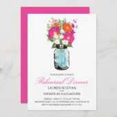 青いメーソンジャーおよびガーベラのデイジーのリハーサルの夕食 招待状 (正面/裏面)