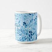 青いモザイクの花びら模様のセラミックマグ コーヒーマグカップ (正面右)