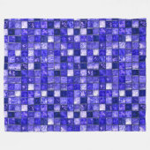 青いモザイク模様 フリースブランケット (正面(横))