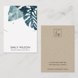 青いモステラ動物相ネックレスイヤリングコンボディスプレイ 名刺