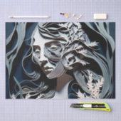 青いモダンおとぎ話の未来的な女性 薄葉紙 (クラフト)