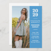 青いモダンな卒業発表 招待状 (正面/裏面)