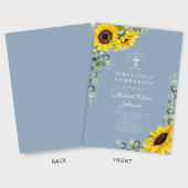 青いモダンひまわり最初の聖餐式 招待状