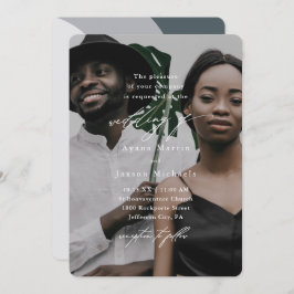 青いモダンアーチ型の写真結婚 招待状