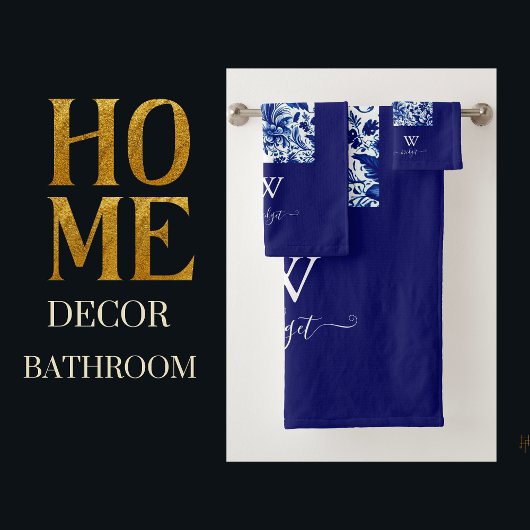 青いモダンエレガントフローラ バスタオルセット
