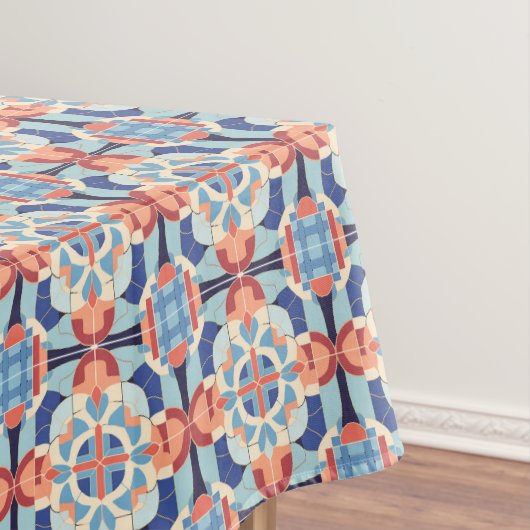 青いモダンオレンジ色のグラフィックタイルパターン テーブルクロス (インサイチュ)