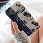 青いモダンカップル名3枚の写真コラージュ・グリッド iPhone 13ケース<br><div class="desc">ネイビーモダンブルーハートカップル名4枚の写真コラージュのグリッド、カップルや友人のための完璧なギフト最高のの名前。</div>