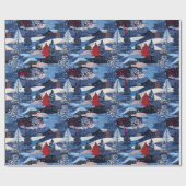 青いモダンクリスマスの木のパッチワーク ラッピングペーパー (フラット)