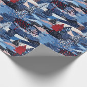 青いモダンクリスマスの木のパッチワーク ラッピングペーパー (角)