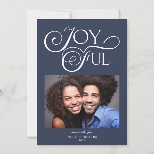 青いモダンクリスマスの楽しい休日の写真 シーズンカード (正面)