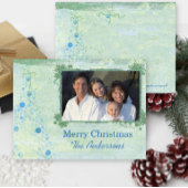 青いモダンクリスマスツリー家族の写真はがき シーズンポストカード