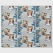 青いモダンクリスマスツリー2写真メリークリスマス ラッピングペーパー (フラット)