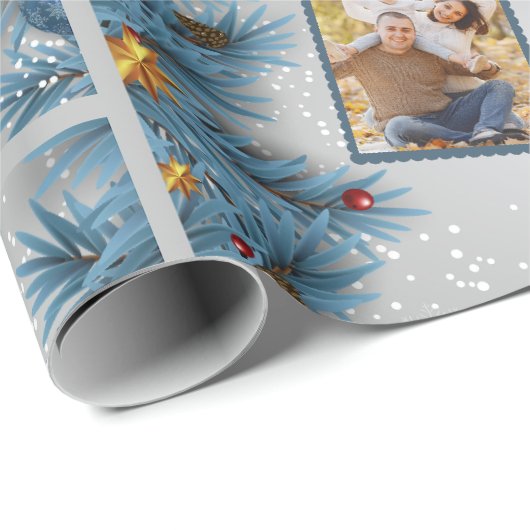 青いモダンクリスマスツリー2写真メリークリスマス ラッピングペーパー (ロールコーナー)