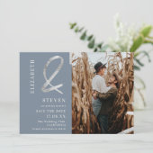 青いモダンシルバーアンパサンド写真の保存日付 セーブザデート (スタンド正面)