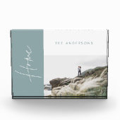 青いモダンシンプルホーム写真の家族のギフト フォトブロック (正面)