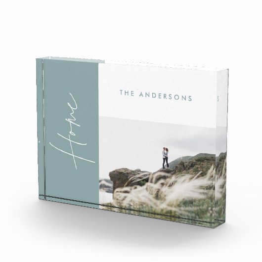 青いモダンシンプルホーム写真の家族のギフト フォトブロック (右)