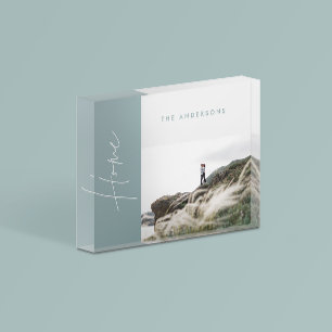 青いモダンシンプルホーム写真の家族のギフト フォトブロック