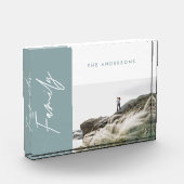 青いモダンシンプル写真の家族のギフト フォトブロック (左)