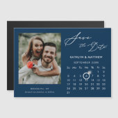 青いモダンスクリプエレガントトの写真の日付を保存 マグネット招待状 (正面/裏面)