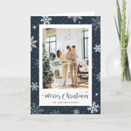青いモダンスノーフレーク写真メリークリスマス シーズンカード