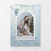 青いモダンスパークリー冬の植物のアーチ写真 三つ折りカード (カバー)