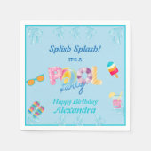 青いモダンスプラッシュキッズプールパーティー スタンダードカクテルナプキン (正面)