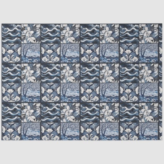 青いモダンタイルの切り離し 薄葉紙 (正面)