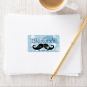 青いモダンドット口ひげ赤ちゃんシャワー水瓶 ラベル (インサイチュ)