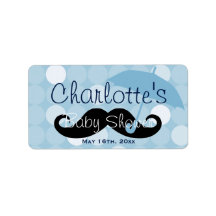 青いモダンドット口ひげ赤ちゃんシャワー水瓶