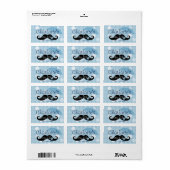 青いモダンドット口ひげ赤ちゃんシャワー水瓶 ラベル (フルシート)