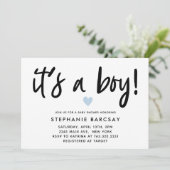 青いモダンハートその男の子シャワー 招待状 (スタンド正面)